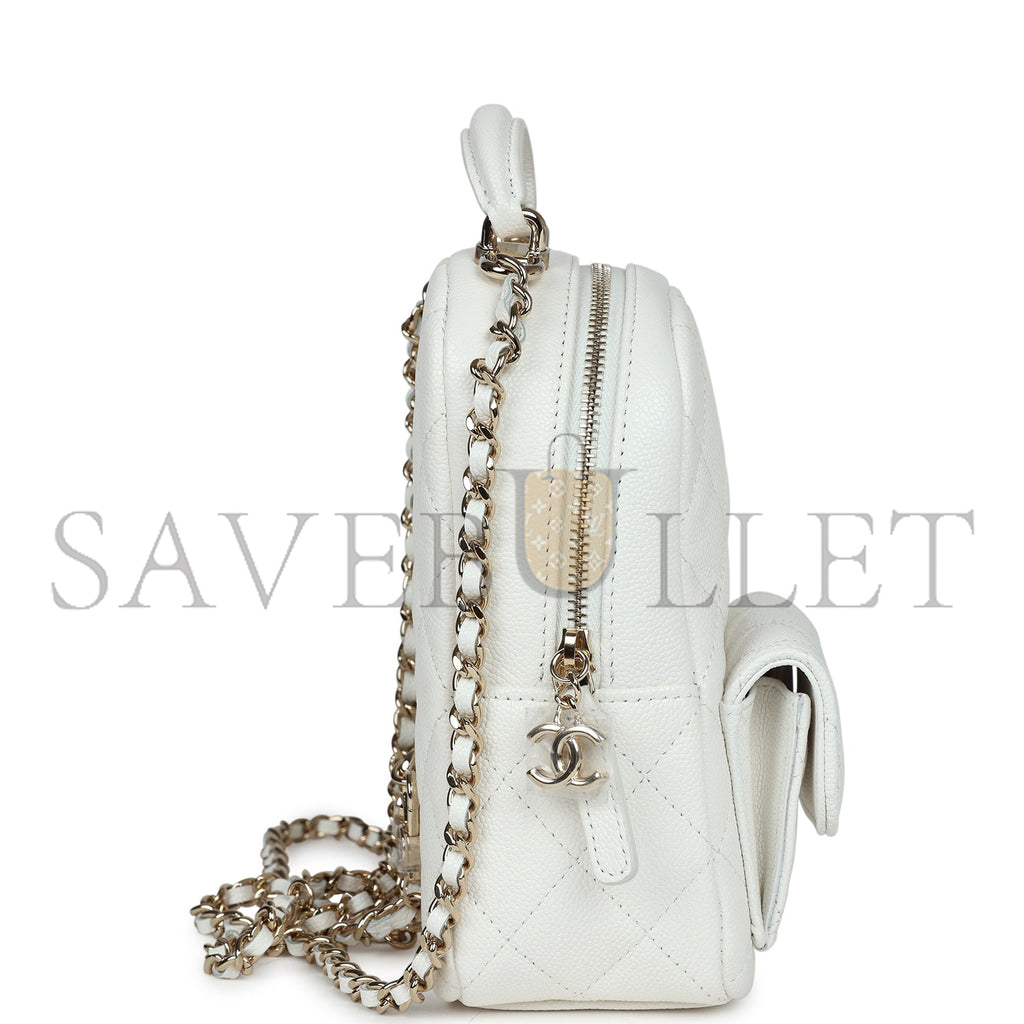 CHANEL MINI PHONE HOLDER BACKPACK WHITE CAVIAR LIGHT GOLD HARDWARE AP3753 (18*13*9cm)